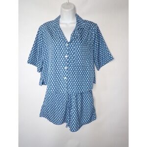 Haute Hippie Style Women's Blue White Floral Pajama Set Shorts Top Size S READ